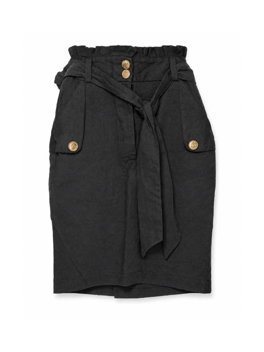 Valerie Dumaine Black Paperbag Waist Tie Belt Skirt S